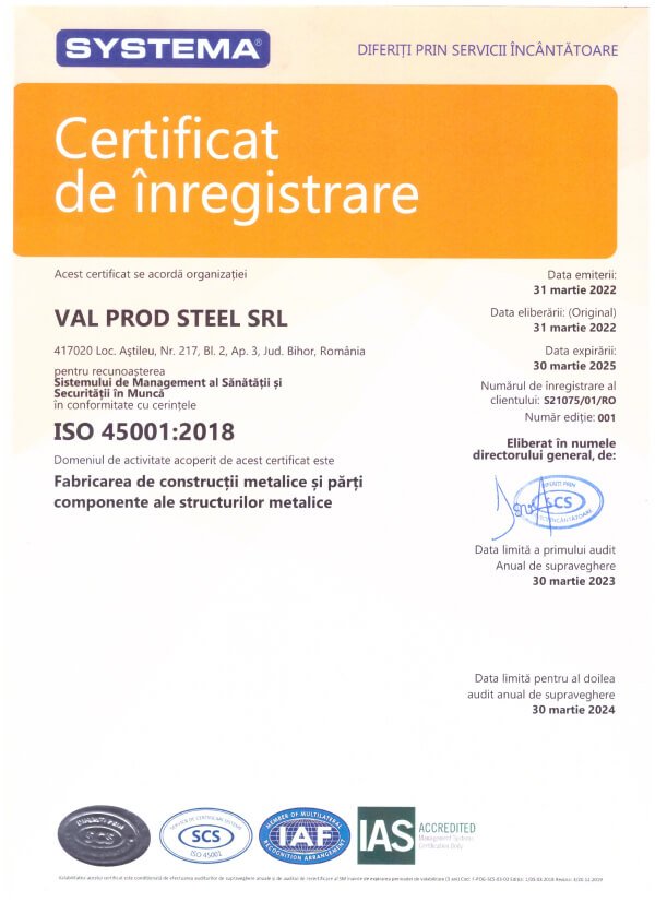 certificat de inregistrare val prod steel srl