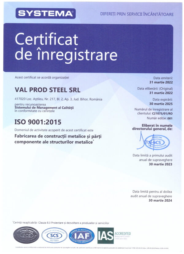 certificat de inregistrare val prod steel srl