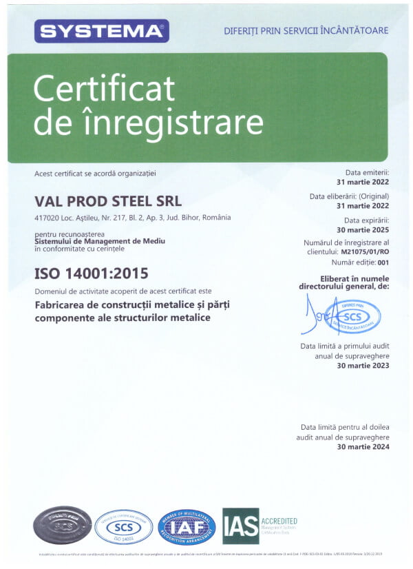 certificat de inregistrare val prod steel srl